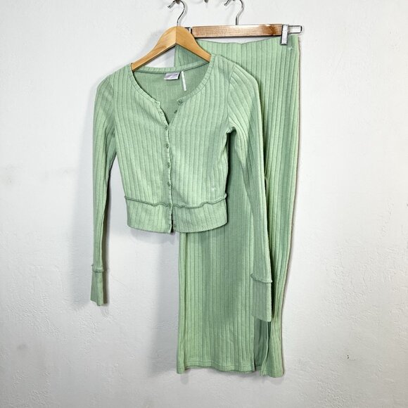 Urban Outfitters Out From Under Suki Ribbed Cardigan Maxi Skirt Set Green Sz XS - Picture 1 of 12
